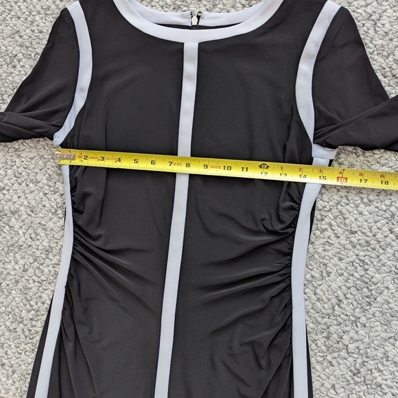 Ralph Lauren Women's (Size 8) Black & White Lined Long Sleeve Dress with Ruching - Picture 2 of 12